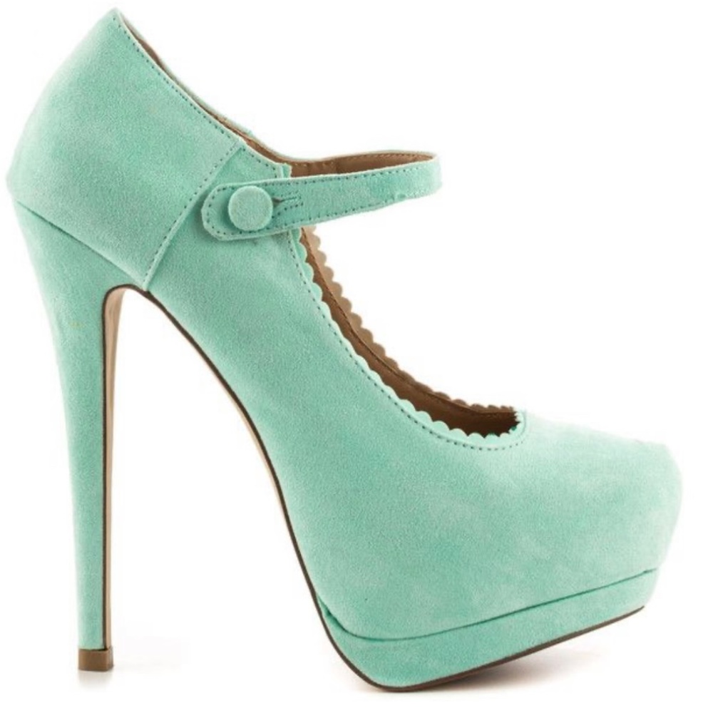 JustFab Platform Mary Jane Baby Doll Heels in Mint ( Perfect for Halloween )